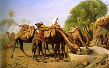  Fuente Arte - Camellos en la fuente Orientalismo árabe griego Jean Leon Gerome